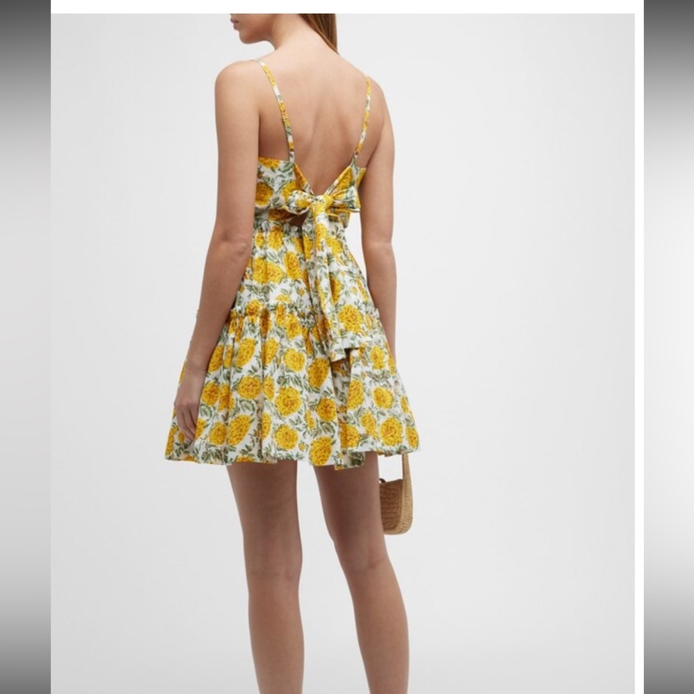EDDY Kelsey Tie-Back Tiered Floral Mini Dress Medium Cream/ Canary Floral NWT - Picture 4 of 9
